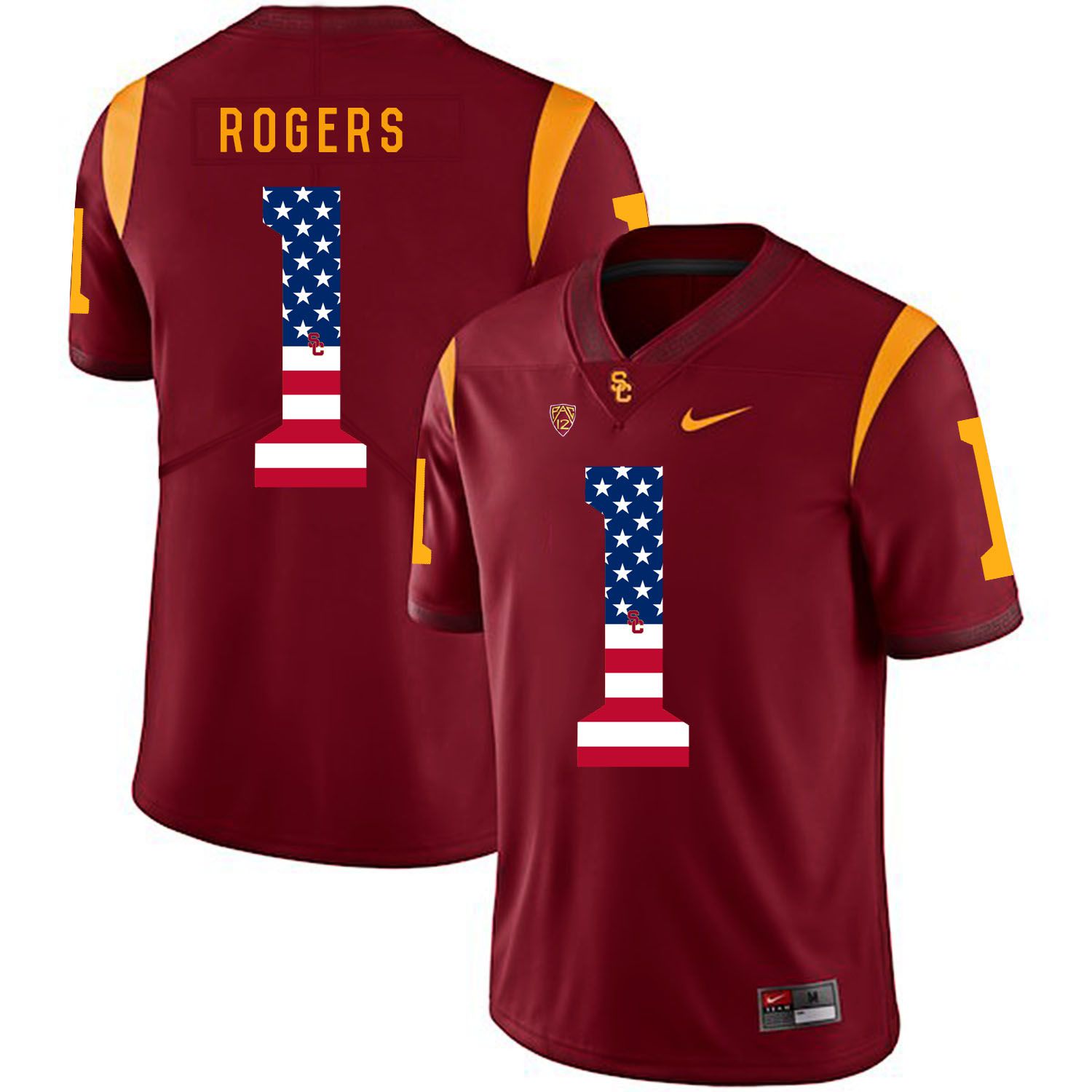 Men USC Trojans #1 Rogers Red Flag Customized NCAA Jerseys->customized ncaa jersey->Custom Jersey
